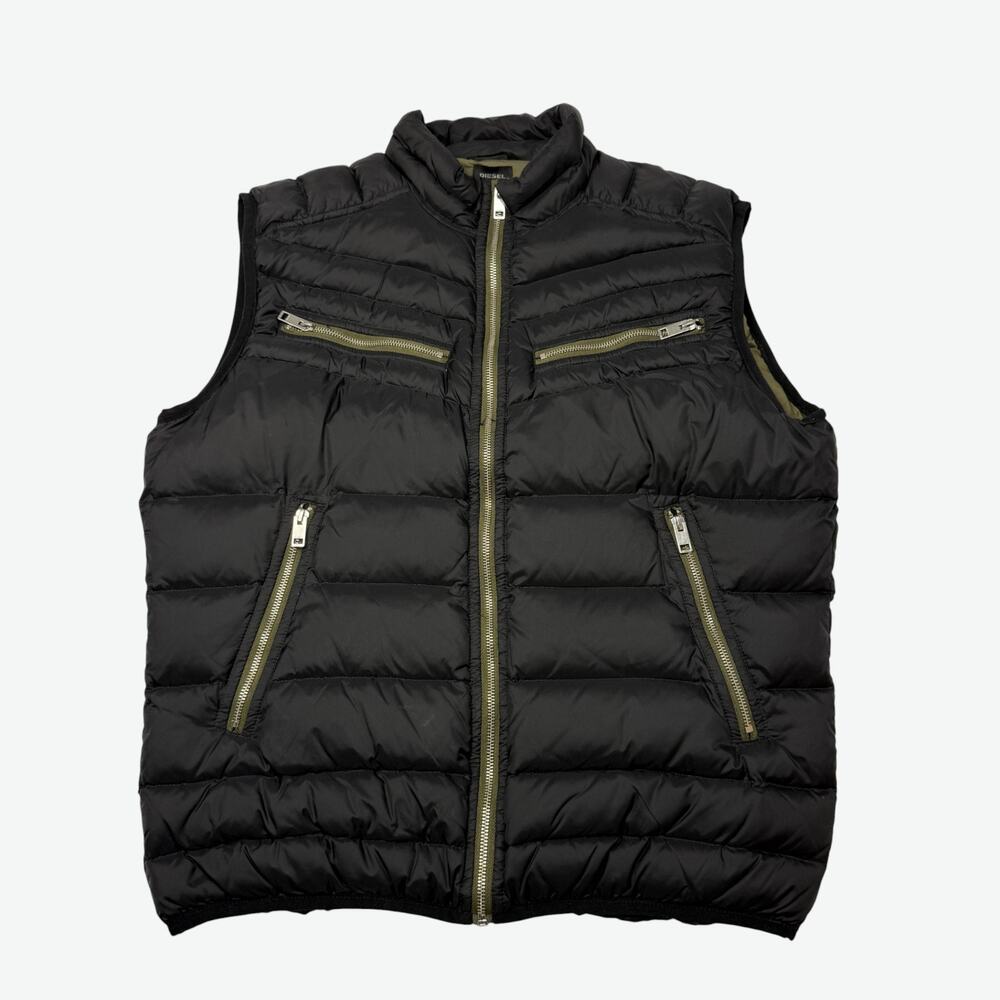 Diesel Puffer Vest Duck Down Feathers Men’s XXL Black Zippers Y2K